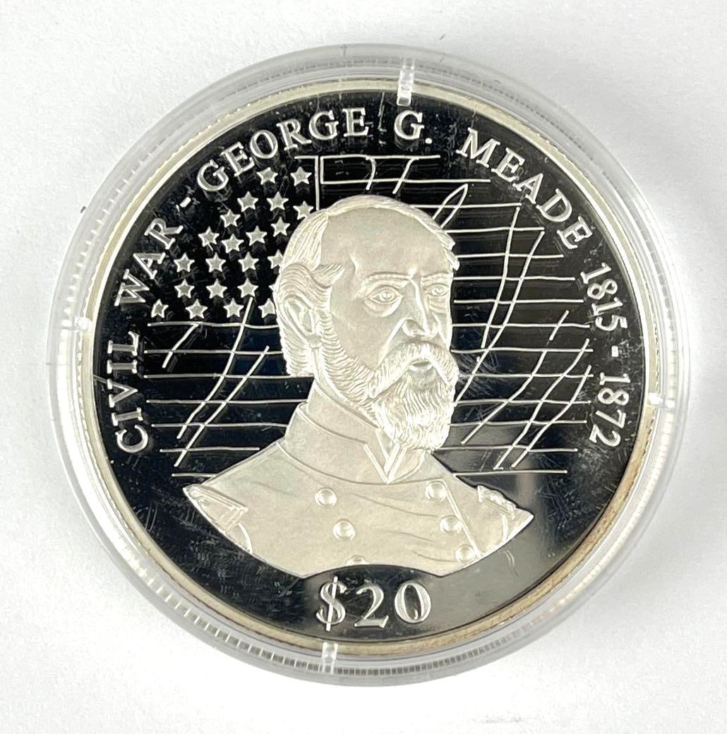 2000 Republic of Liberia $20 Civil War George Meade .64 oz 999 Silver Coin: 2000 Republic of Liberia 0 Civil War George Meade .64 oz 999 Silver Coin