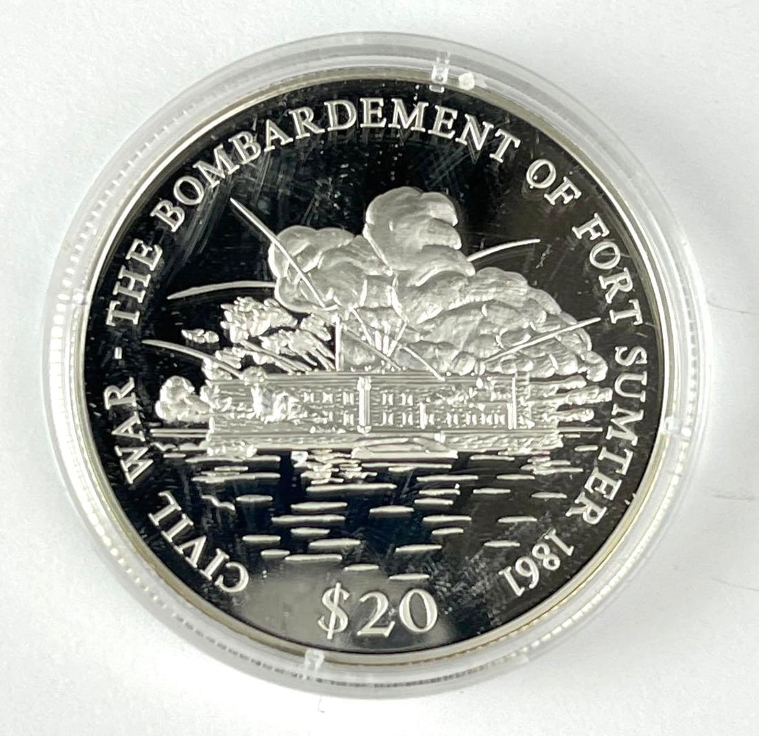 2000 Republic of Liberia $20 The Bombardment of Fort Sumter .64 oz 999 Silver Coin (1 of 2)