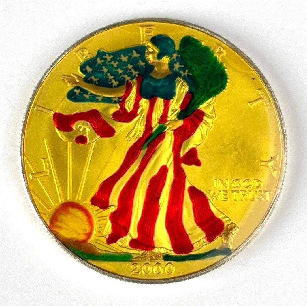 2000 Enameled US $1 American Silver Dollar 1 oz Fine Silver Coin (1 of 2)