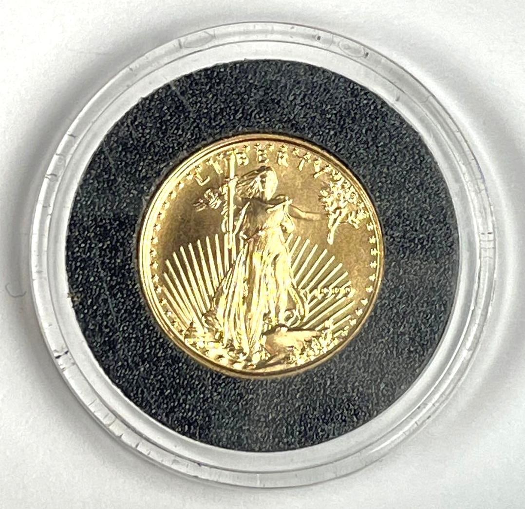 1999 US $5 American Gold Eagle 1/10th oz Fine Gold Coin (1 of 2)