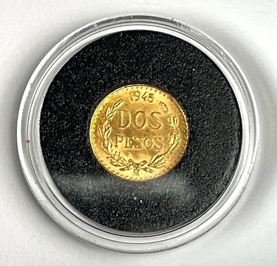 1945 Mexico Dos Peso 2 Peso Gold Coin: 1945 Mexico Dos Peso 2 Peso Gold Coin