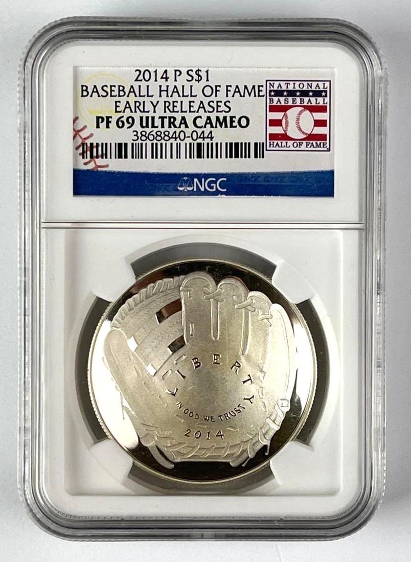 2014 P $1 Baseball Hall of Fame 1 oz Silver NGC Grades PF69 Ultra Cameo: Early Releases