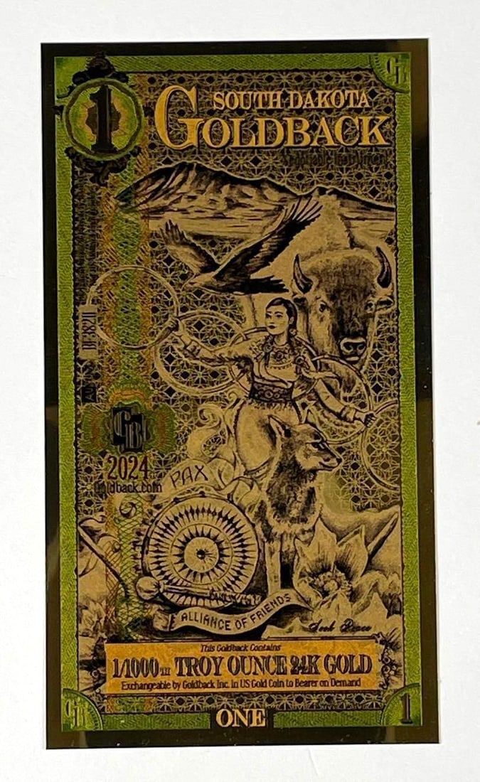 2024 AuRum 1 South Dakota Goldback Seek Peace 1/1000th oz 24K Gold: 2024 AuRum 1 South Dakota Goldback Seek Peace 1/1000th oz 24K Gold