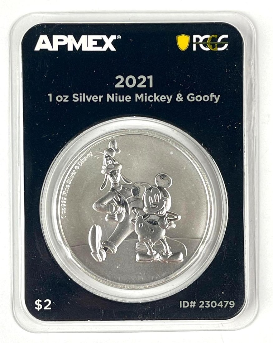 2021 NIUE $2 Walt Disney Goofy and Mickey Mouse 1 oz 999 Fine Silver Coin (1 of 2)