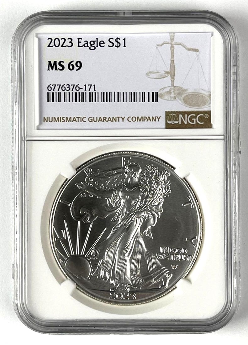 2023 US $1 American Silver Eagle 1 oz Fine Silver NGC MS69 (1 of 2)