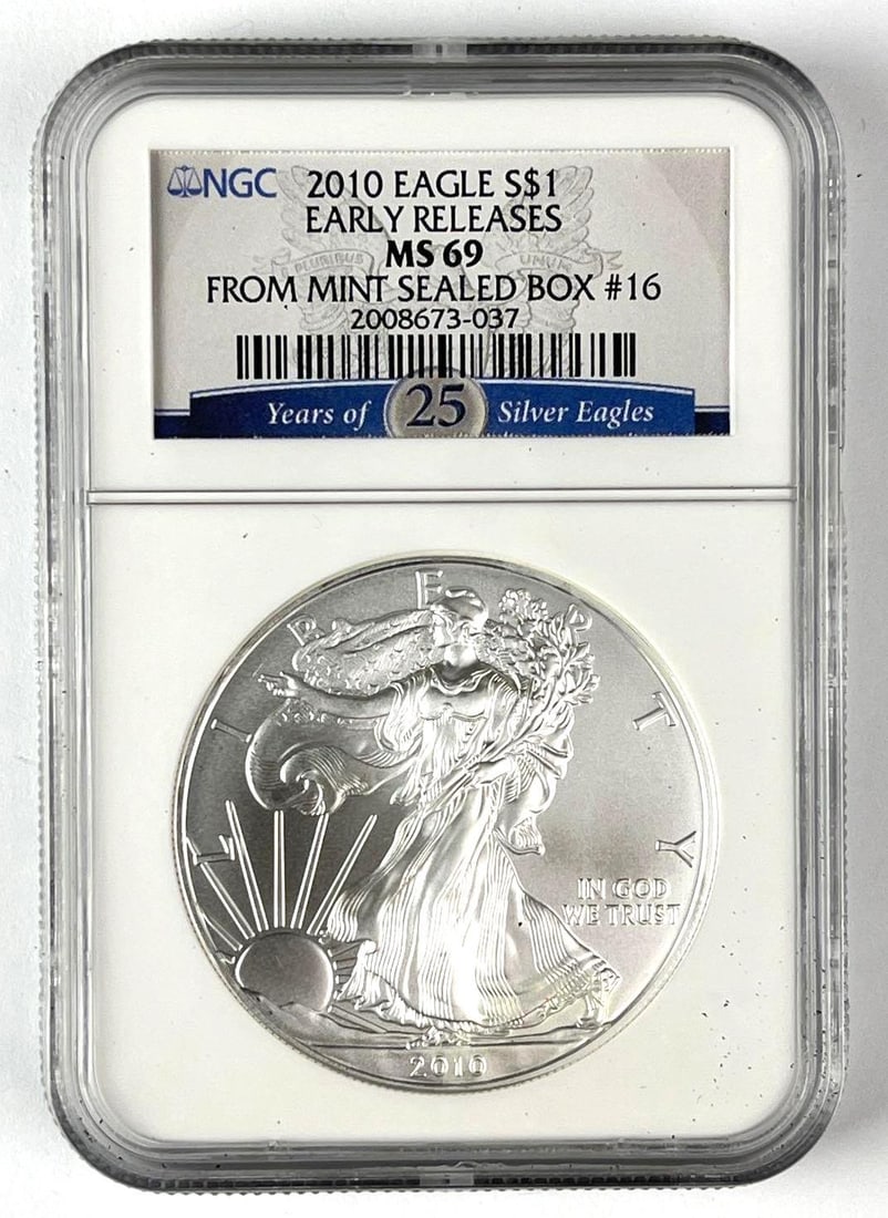 2010 US $1 American Silver Eagle 1 oz Fine Silver NGC MS69 (1 of 2)
