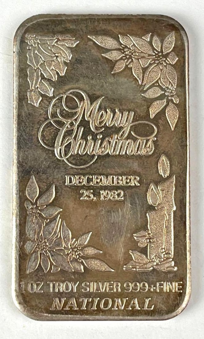 1982 National Merry Christmas 1 oz 999 Fine Silver Ingot/ Bar (1 of 2)