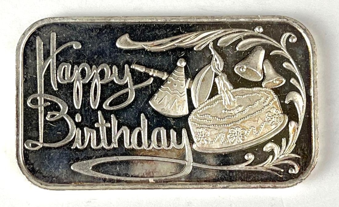 1990 SilverTowne Happy Birthday 1 oz .999 Fine Silver Ingot/ Bar (1 of 2)