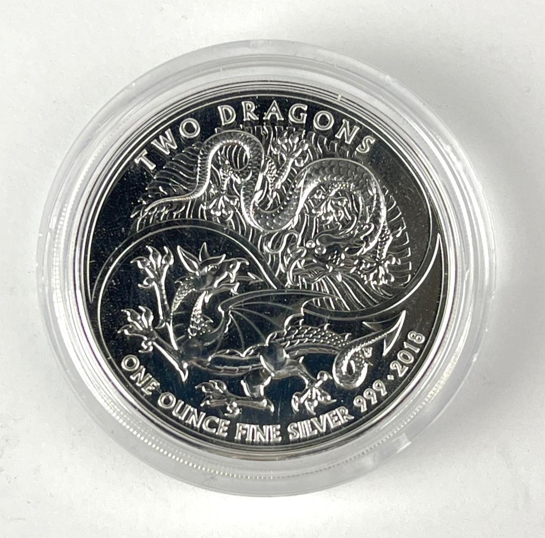 2018 Great Britain Two Dragon 1 oz 999 Fine Silver Coin: 2018 Great Britain Two Dragon 1 oz 999 Fine Silver Coin