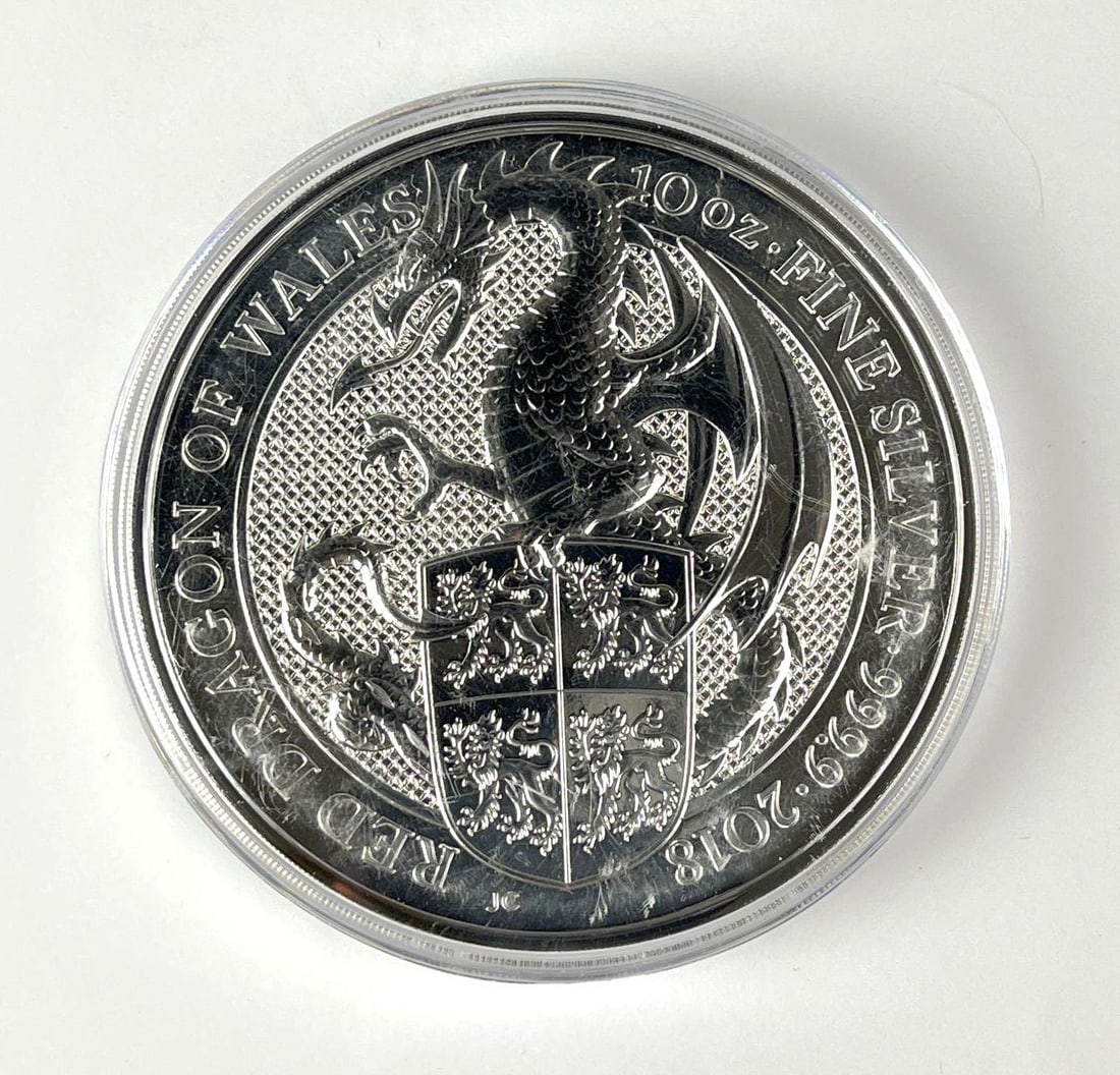 2018 Great Britain 0 Red Dragon of Wales 10 oz 999.9 Fine Silver Coin: 2018 Great Britain 0 Red Dragon of Wales 10 oz 999.9 Fine Silver Coin