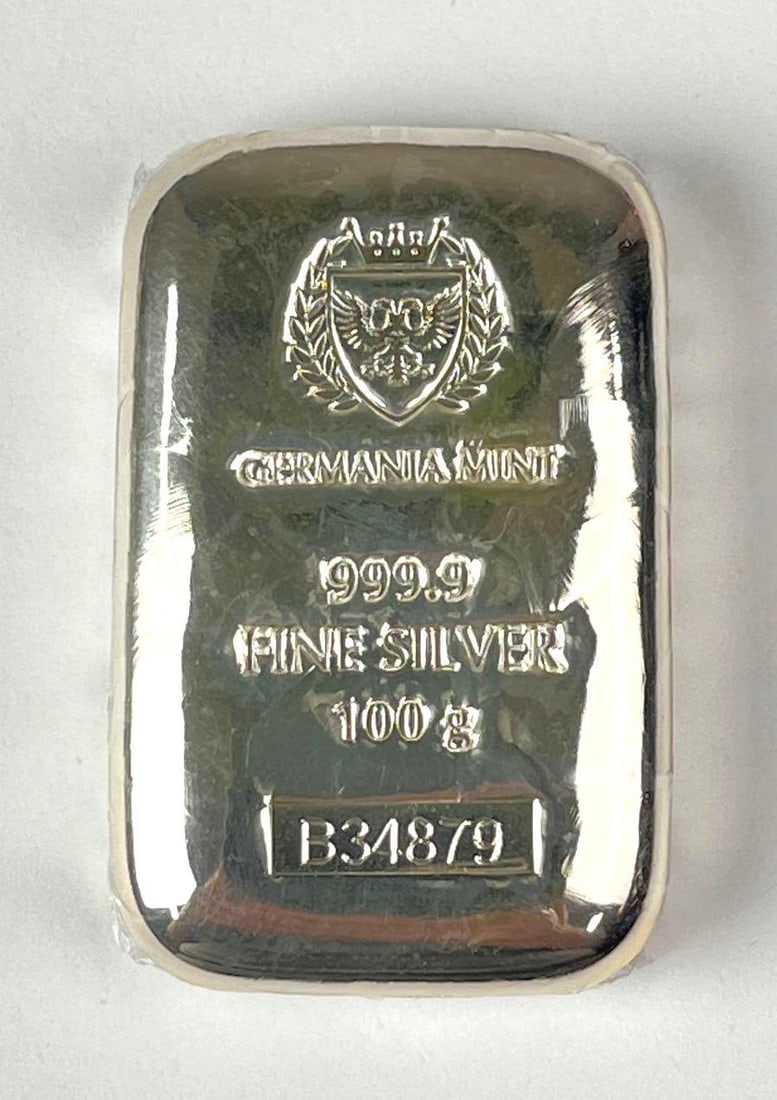 Germania Mint 100 Grams 999.9 Fine Silver Ingot/ Bar: Germania Mint 100 Grams 999.9 Fine Silver Ingot/ Bar