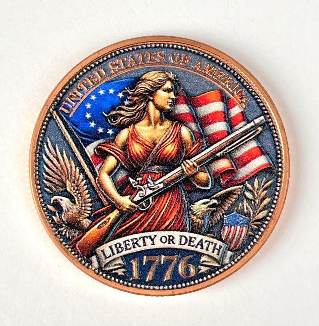 Colorized 1776 Liberty or Death 1 oz .999 Fine Copper Round: Colorized 1776 Liberty or Death 1 oz .999 Fine Copper Round