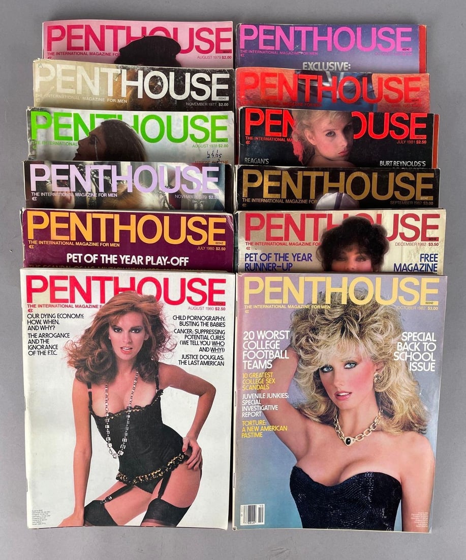 Group of 12 1970s/80s Penthouse Magazines: Late 70s early 80s