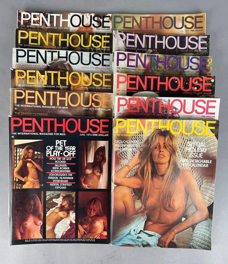 Set of 12 1973 Penthouse Magazines: Full year