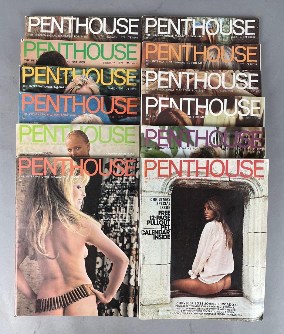 Set of 12 1971 Penthouse Magazines: Full year