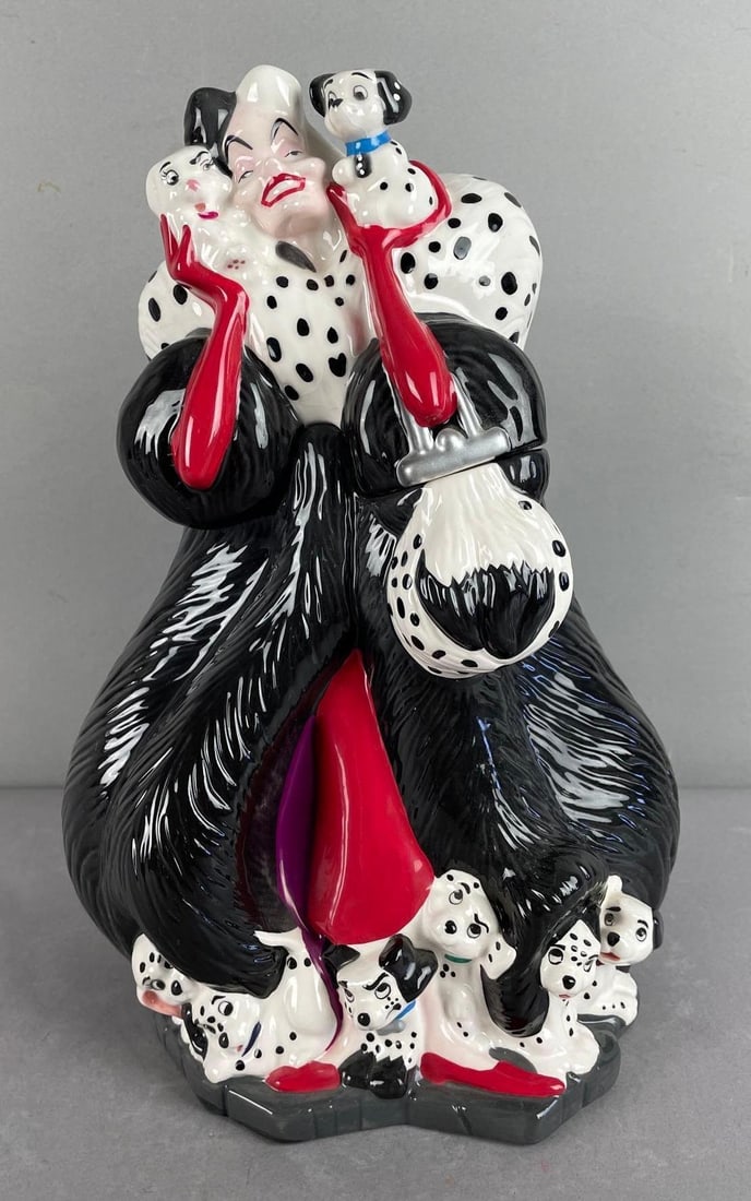 Treasure Craft Disney 101 Dalmatians Cruella De Vil Ceramic Cookie Jar: Measures 12 1/2 inches x 8 1/4 inches x 7 1/2 inches
