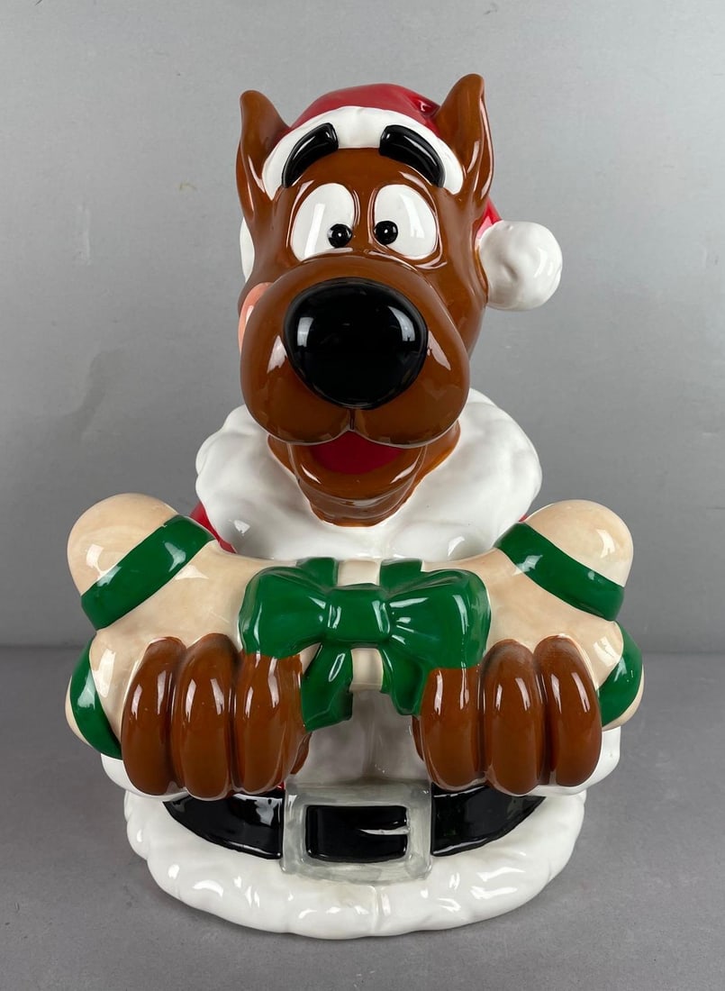 1997 Warner Bros Studio Store Christmas Scooby Doo Ceramic Cookie Jar: Measures 12 3/4 inches 8 3/4 inches x 9 inches