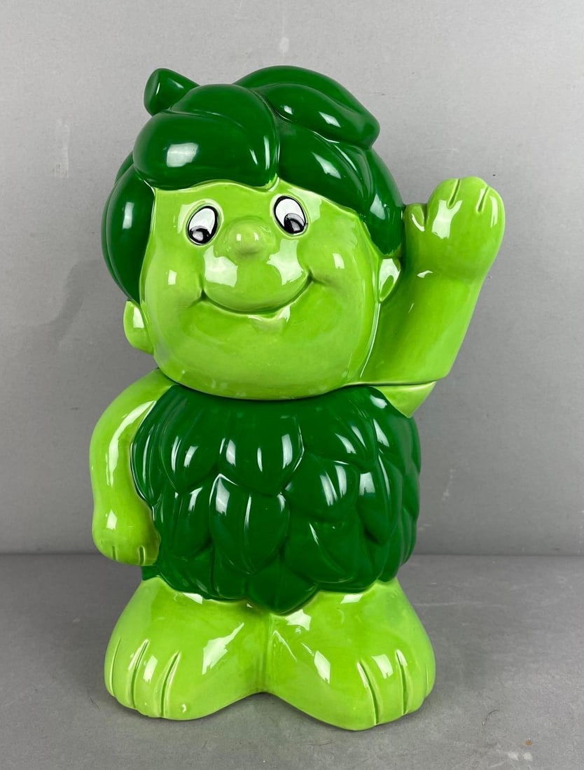 1988 Pillsbury Little Sprout Ceramic Cookie Jar: Jolly green giant, measures 12 inches x 7 1/2 inches x 6 inches