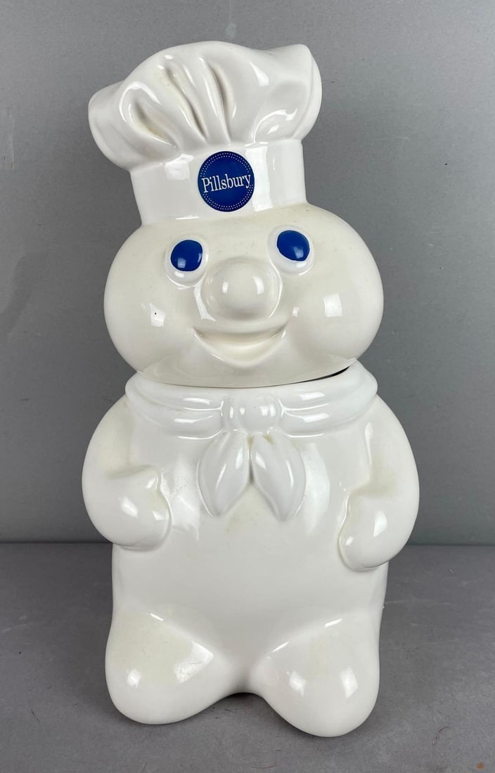1988 Benjamin and Medwin Pillsbury Doughboy Ceramic Cookie Jar: Measures 12 inches x 6 1/4 inches x 6 1/4 inches