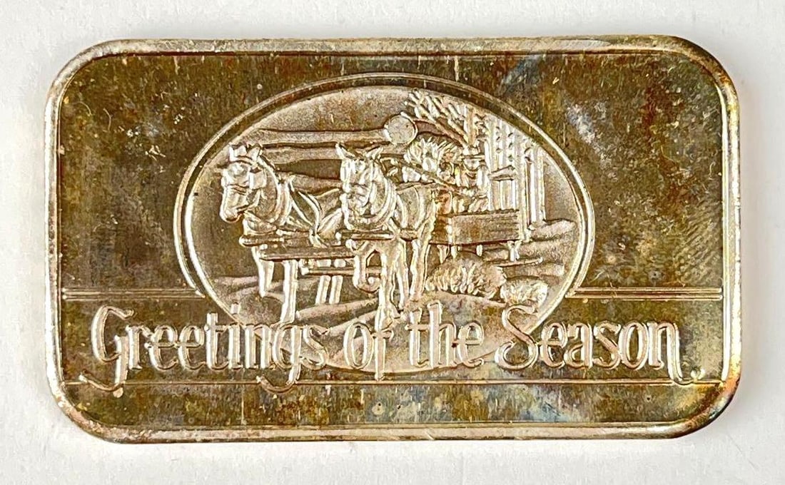 Greetings of the Season 1 oz .999 Fine Silver Ingot/ Bar: Greetings of the Season 1 oz .999 Fine Silver Ingot/ Bar
