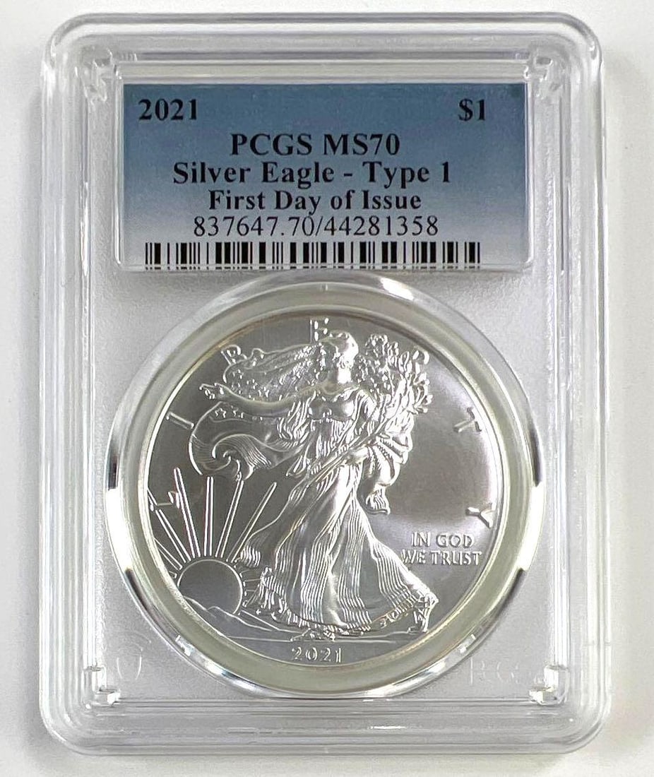 2021 $1 American Silver Eagle Type 1 PCGS MS70 First Day of Issue 1 oz .999 Fine Silver (1 of 2)