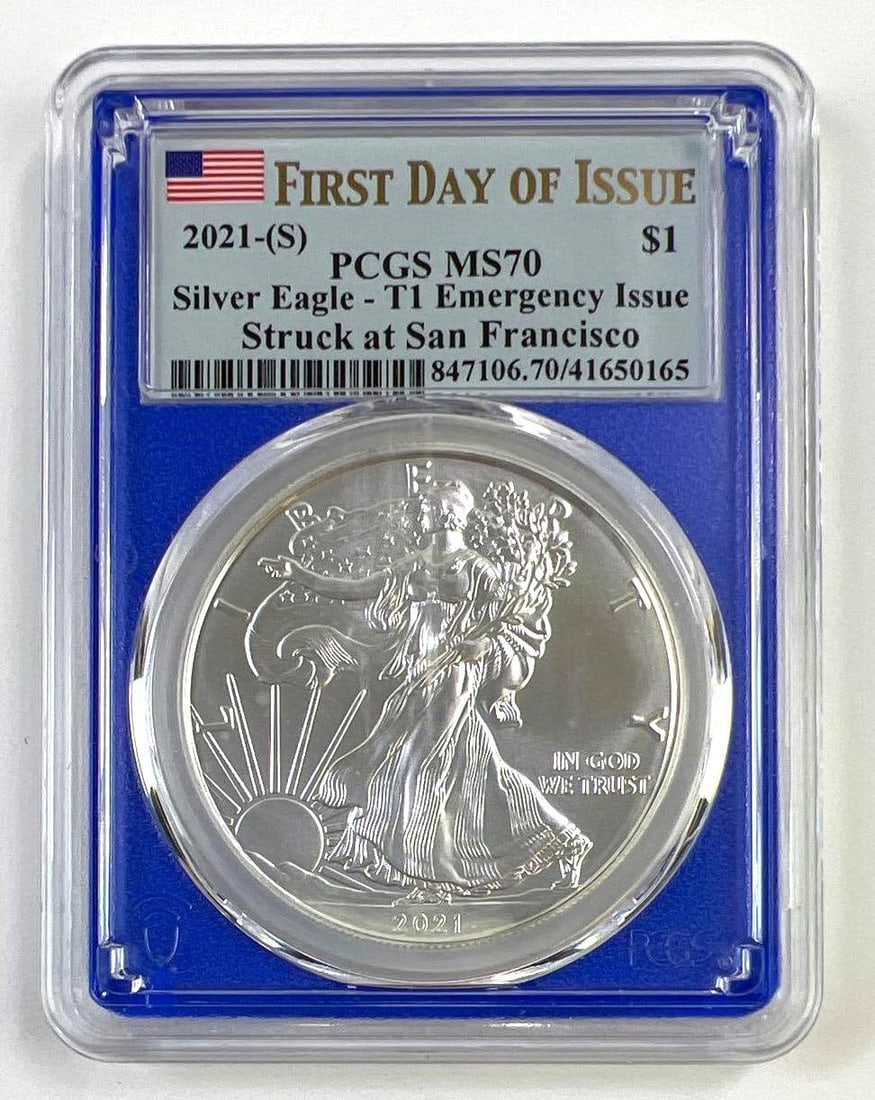 2021-(S) American Silver Eagle Type 1 Emergency Issue First Day of Issue PCGS MS70 1 oz .999 Fine (1 of 2)
