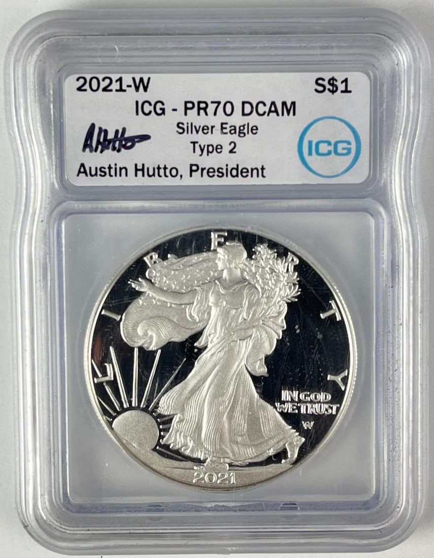 2021 W US $1 American Silver Eagle 1 oz Fine Silver ICG PR70 DCAM (1 of 2)