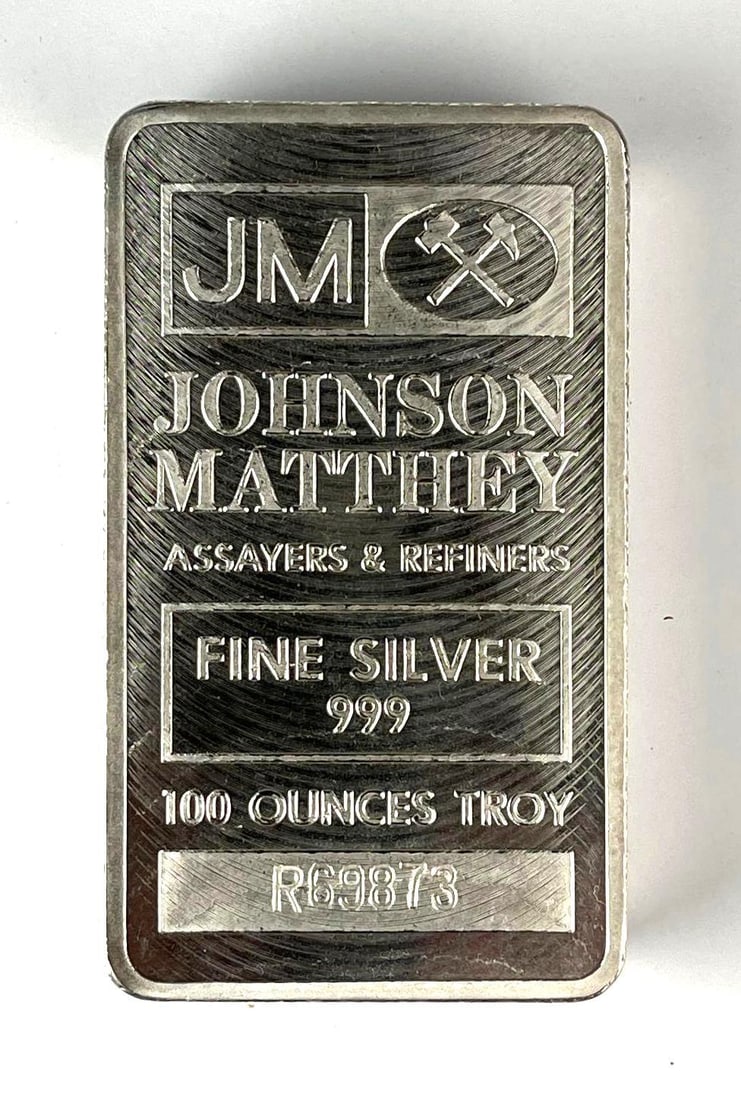 Johnson Matthey 100 oz 999 Fine Silver Ingot/ Bar: Johnson Matthey 100 oz 999 Fine Silver Ingot/ Bar