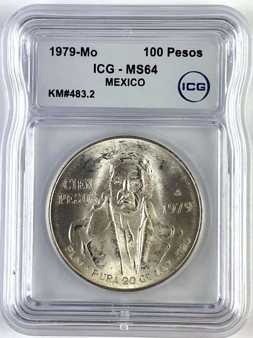 1979 Mexico 100 Pesos Jose Morelos Silver Coin ICG MS64: 1979 Mexico 100 Pesos Jose Morelos Silver Coin ICG MS64