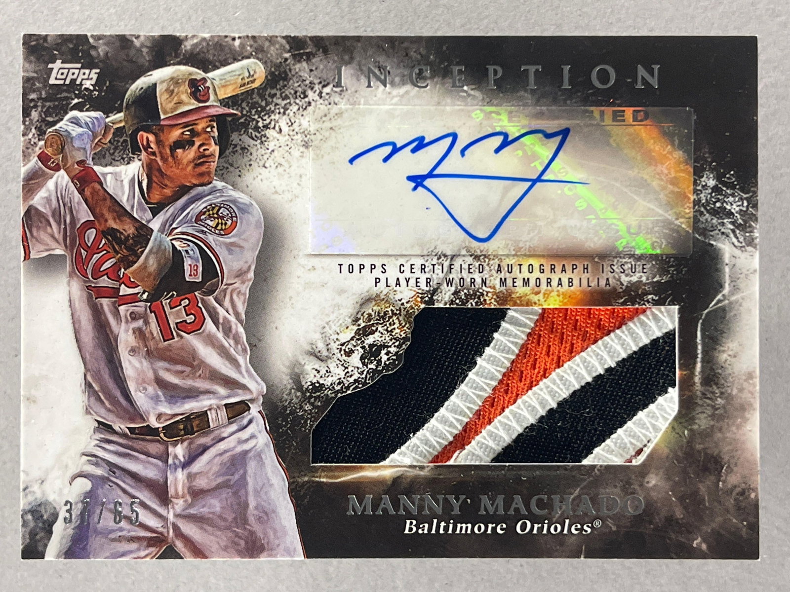 2018 Topps Inception Auto Name Plate Patch Manny Machado #IAP-MM, 37/65 (1 of 2)