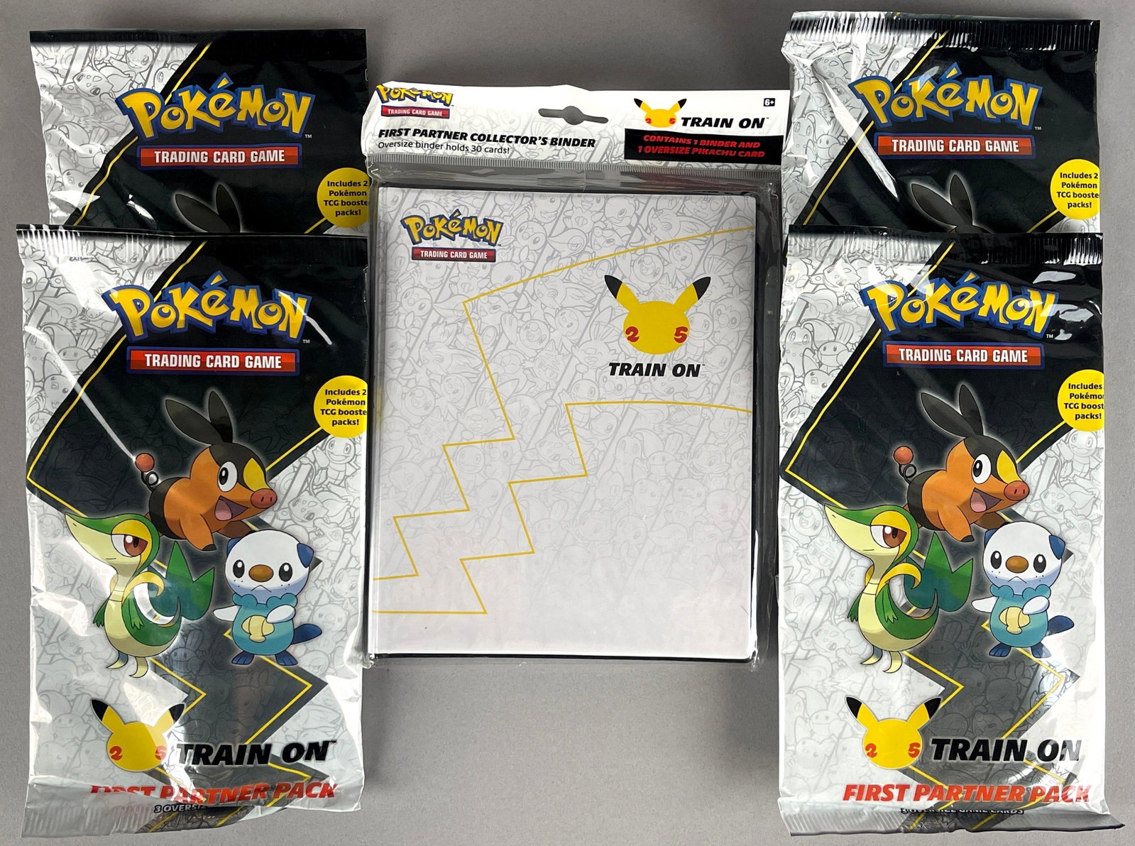 4 - 2021 Pokemon First Partner Jumbo Celebrations 25th Anniversary Packs + Binder Pack: Includes 2 Pokemon booster packs per partner pack, Binder with oversized Pikachu card