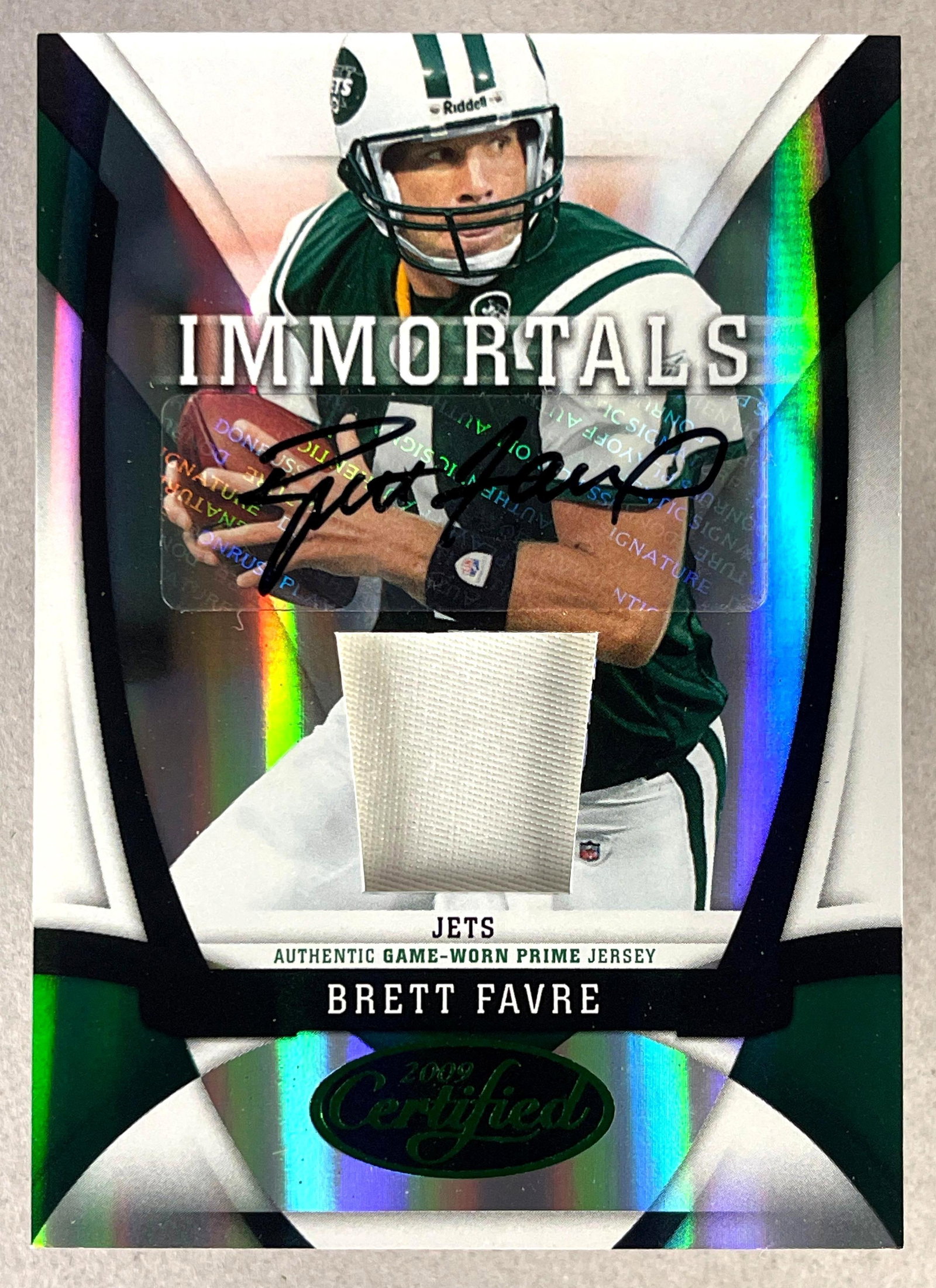 2009 Donruss Certified Immortals Mirror Emerald Auto Jersey Brett Favre 5/5 (1 of 2)