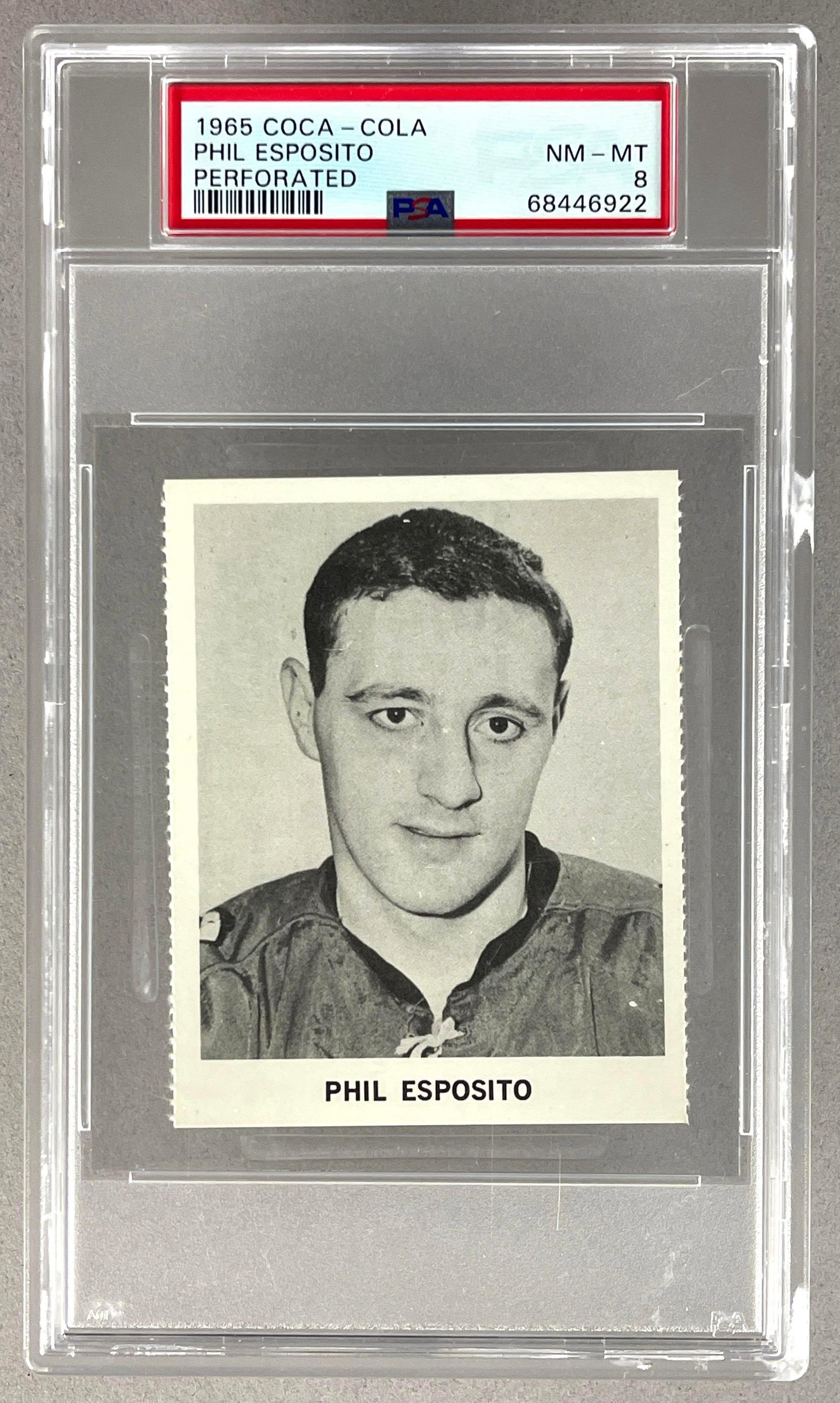 1965 Coca - Cola Phil Esposito Rookie PSA 8: 1965 Coca - Cola Phil Esposito PSA 8, Chicago Blackhawks HOF