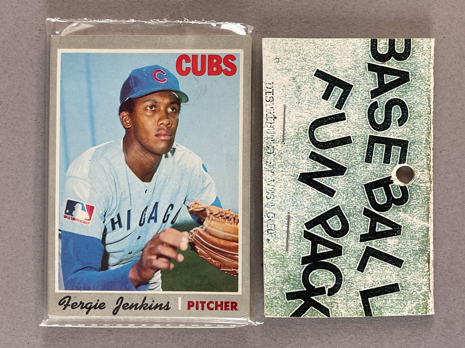 1970 Topps Baseball West Corps Cello Fun Pack with Fergie Jenkins on Top: 10 - Cards per pack, West Corps was a repacking company in the 1970s