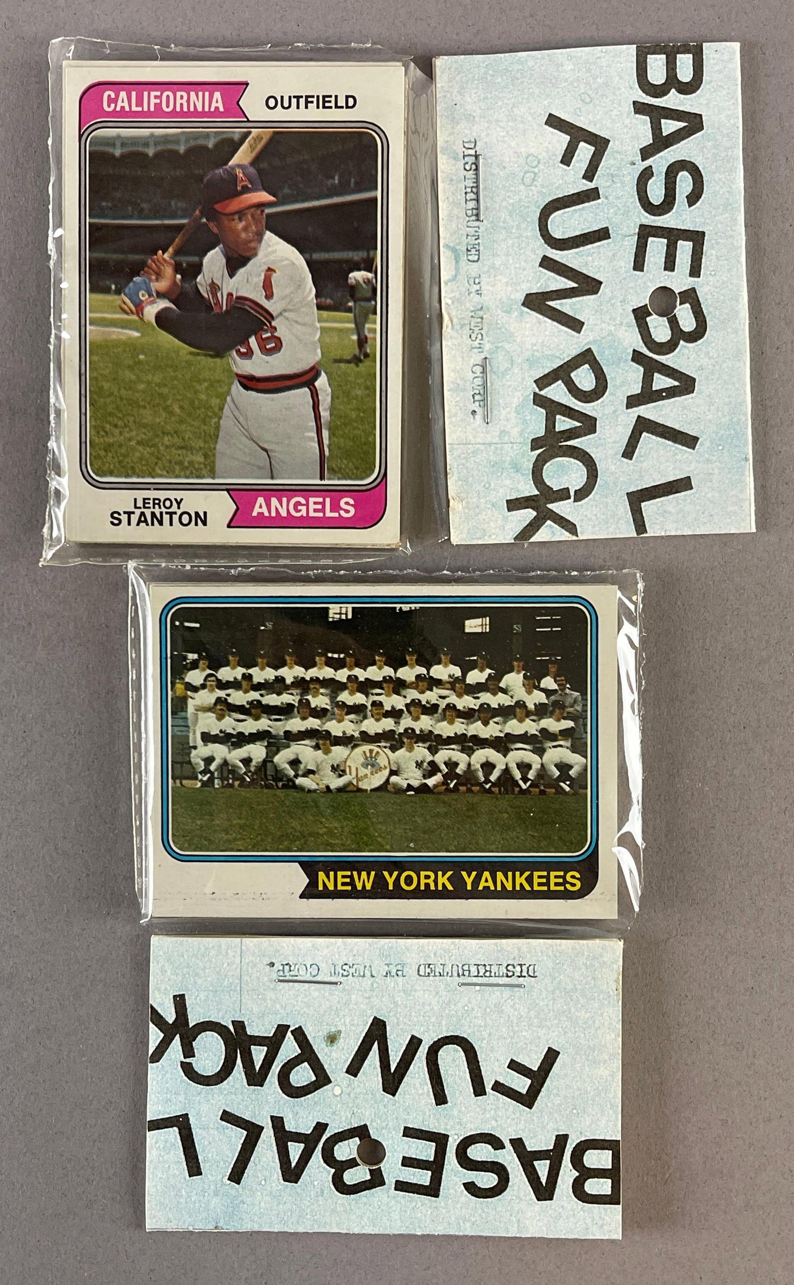 2 - 1974 Topps Baseball West Corps Cello Fun Packs: 10 - Cards per pack, West Corps was a repacking company in the 1970s