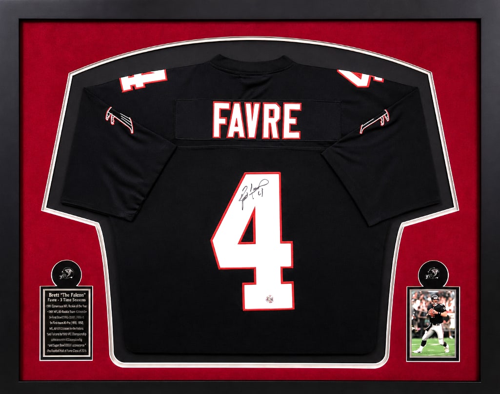 Framed Brett Favre Signed Atlanta Falcons Rookie Michell and Ness Jersey with COA (1 of 8)