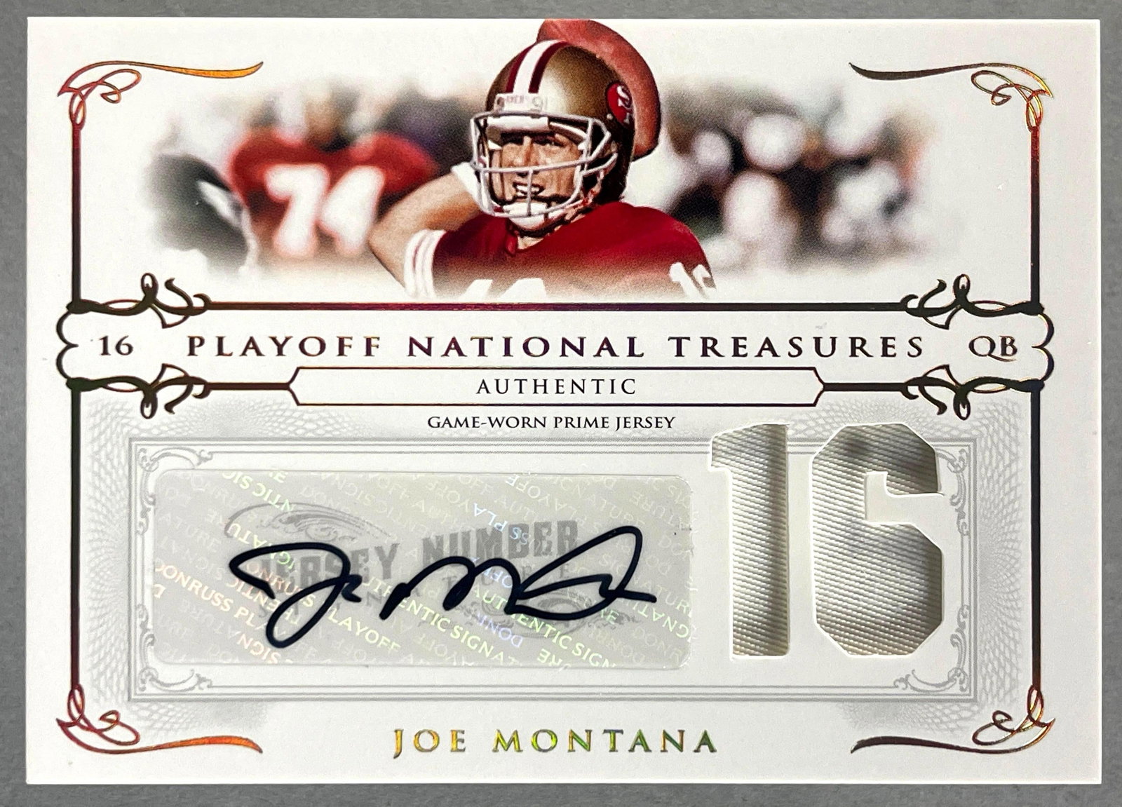 2007 National Treasures Auto Jersey Number Joe Montana 9/16 (1 of 2)