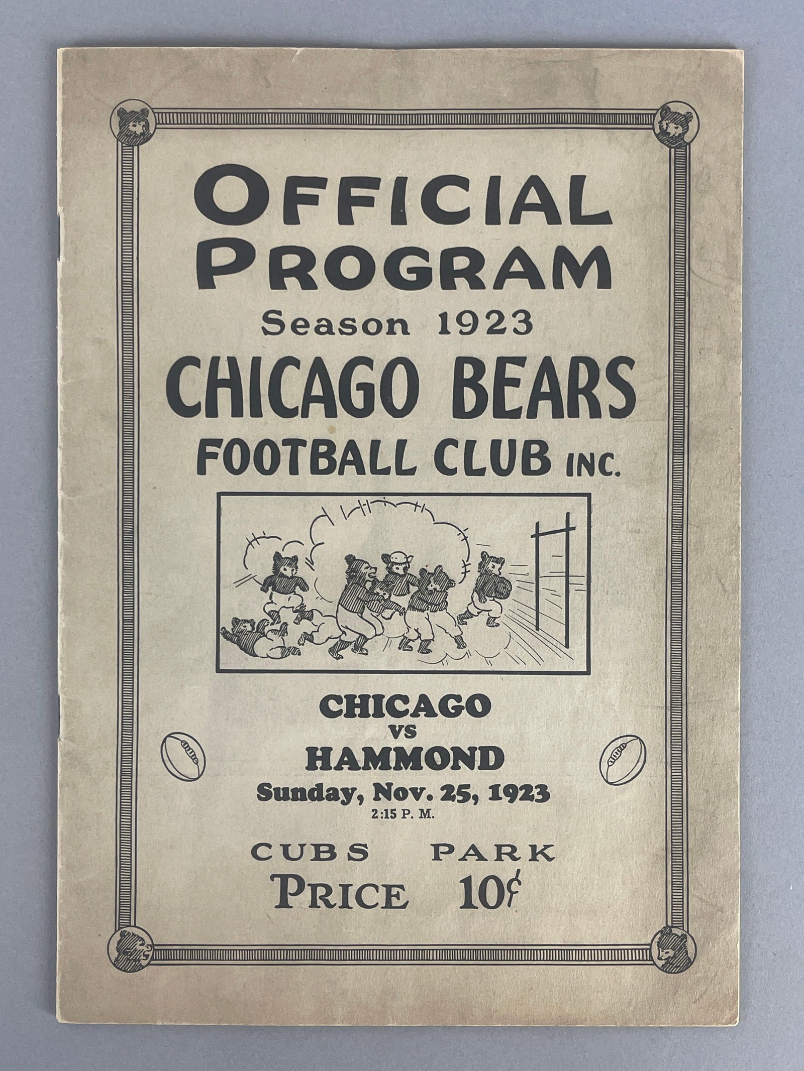 Rare 1923 Chicago Bears vs Hammond Pros Program (1 of 4)