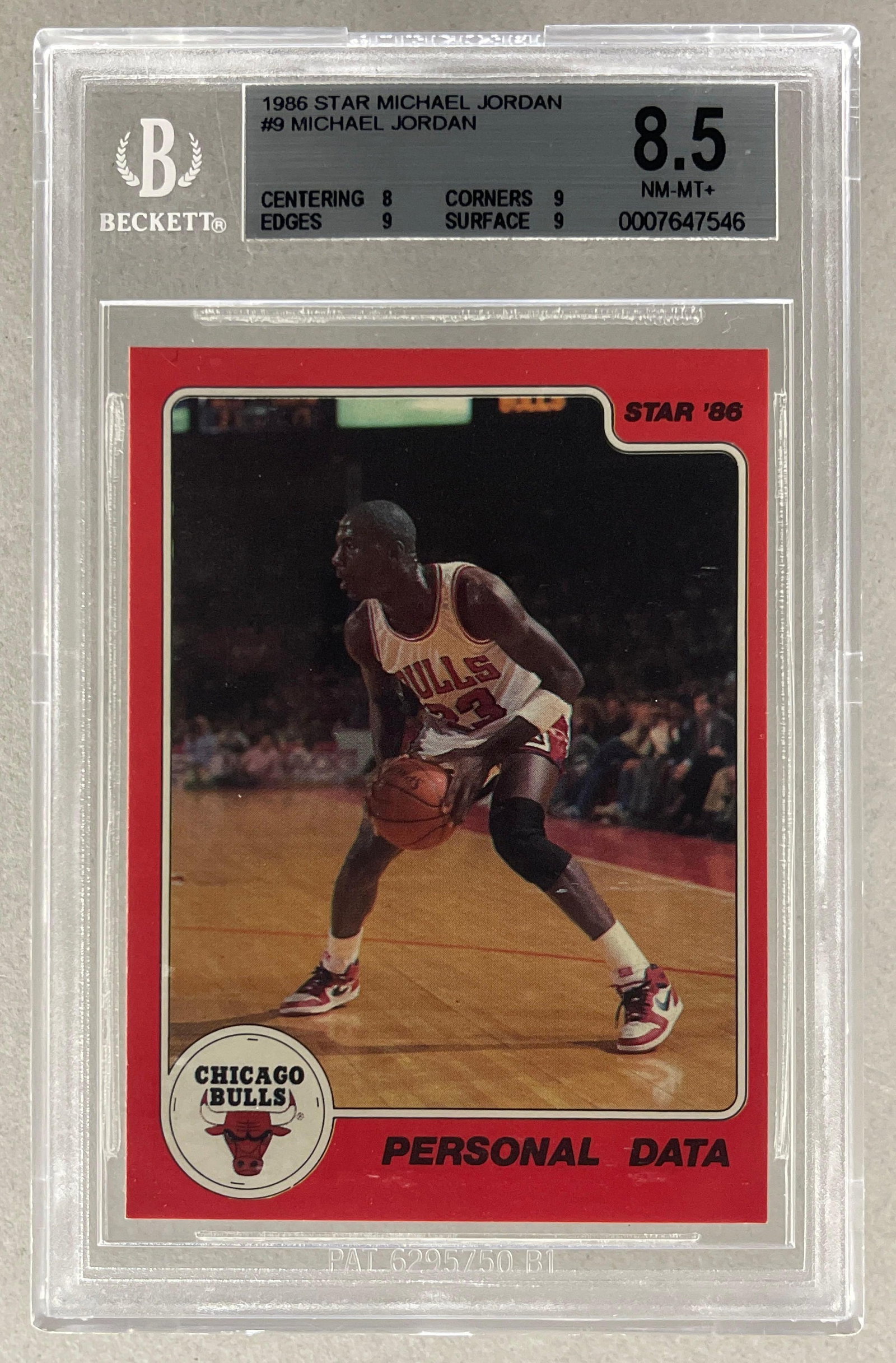 1986 Star Michael Jordan #9 BGS 8.5: 1986 Star Michael Jordan Personal Data #9 BGS 8.5