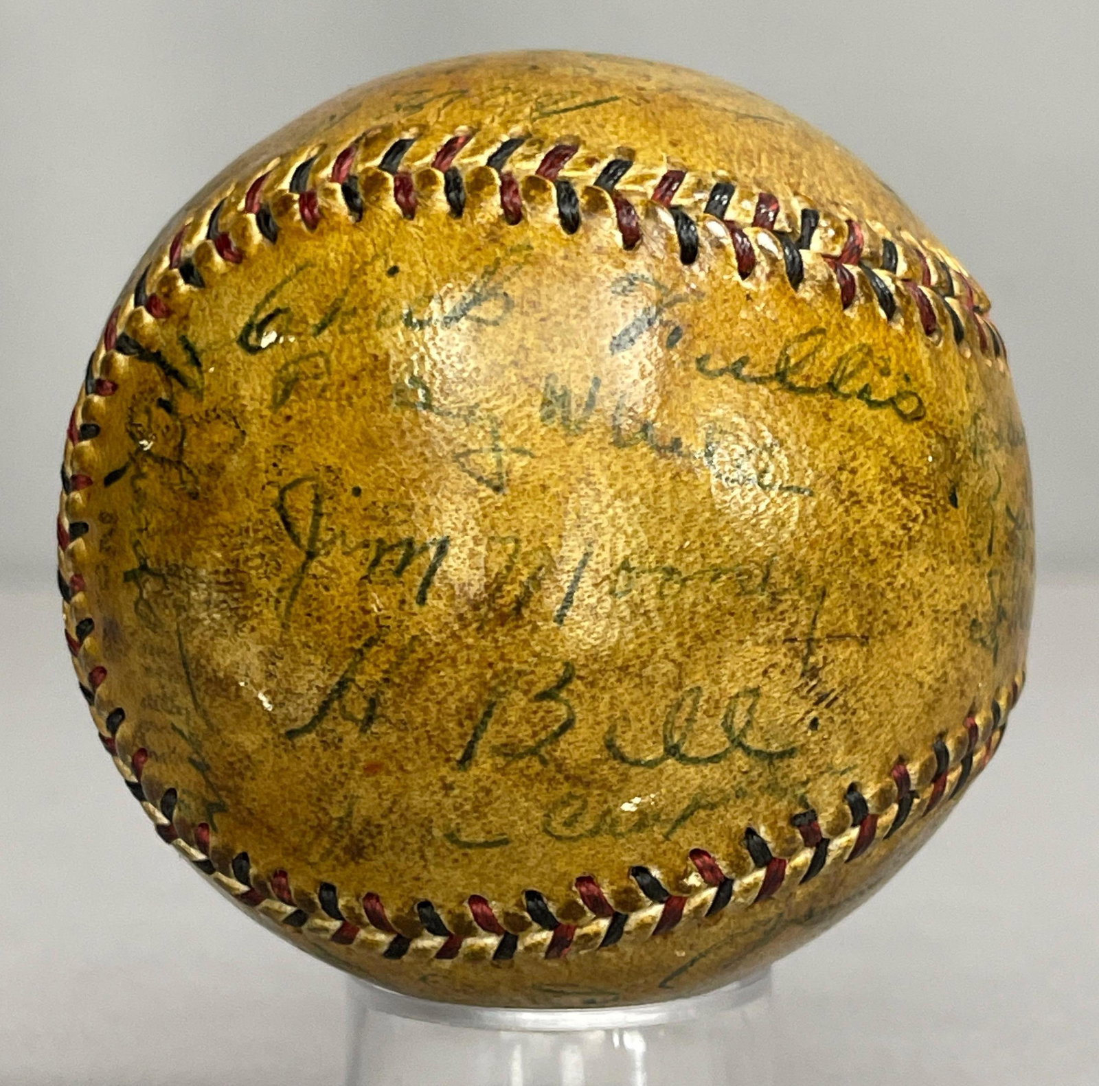 1932 New York Giants Team Signed Baseball with 28 Autographs and JSA COA: Red and black Stitching, Because of a few players, this could be a 1933 Spring training ball, Includes Melvin Ott, Travis Jackson, Carl Hubbell, Bill Terry, and Others, More details in final photo, Ca
