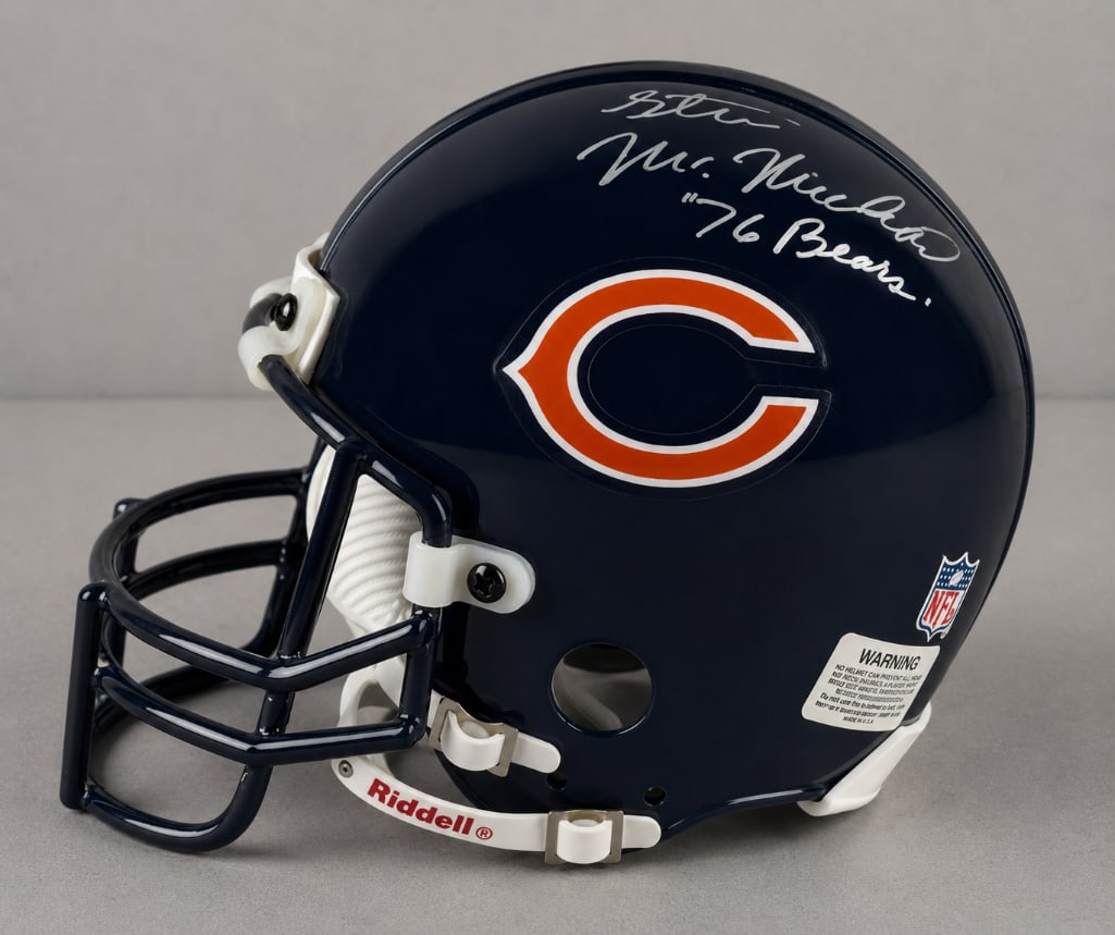 Rare Steve McMichael and Dave Duerson Signed Chicago Bears Mini Helmet with JSA COA: Autographed Steve McMichael 76 Bears, Dave Duerson #22, with JSA COA, Case included, 8 x 6 x 5 1/2