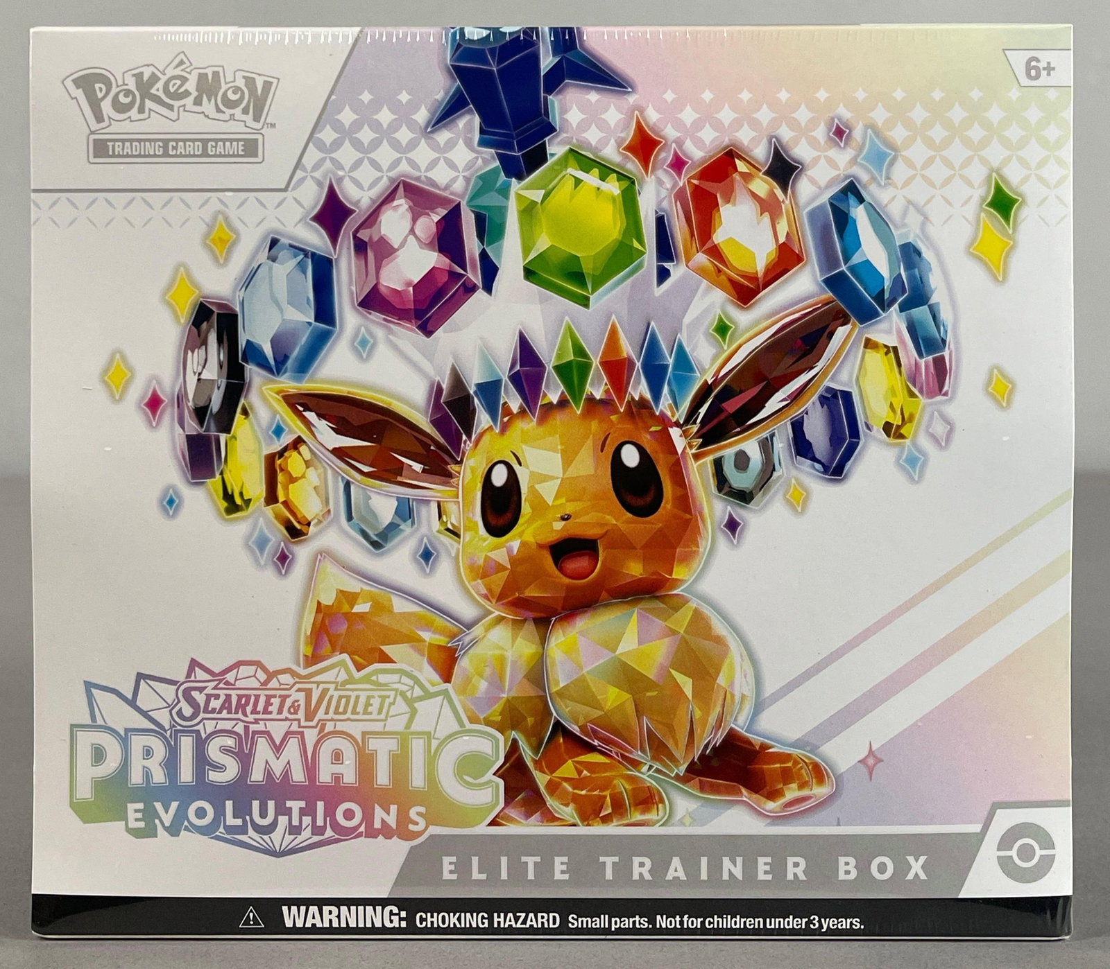 2025 Pokemon Scarlet and Violet Prismatic Evolutions Sealed Elite Trainer Box: Includes 9 - Booster packs, 1 full art foil Promo, 45 - Energy cards, 6 - Damage counter dice, Collector box, and More
