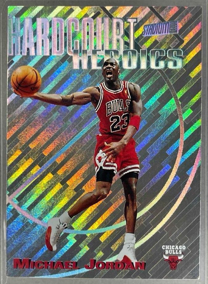 1997 Stadium Club Hardcourt Heroics Michael Jordan #H1: 1997 Stadium Club Hardcourt Heroics Michael Jordan #H1, Tough 90s foil insert card