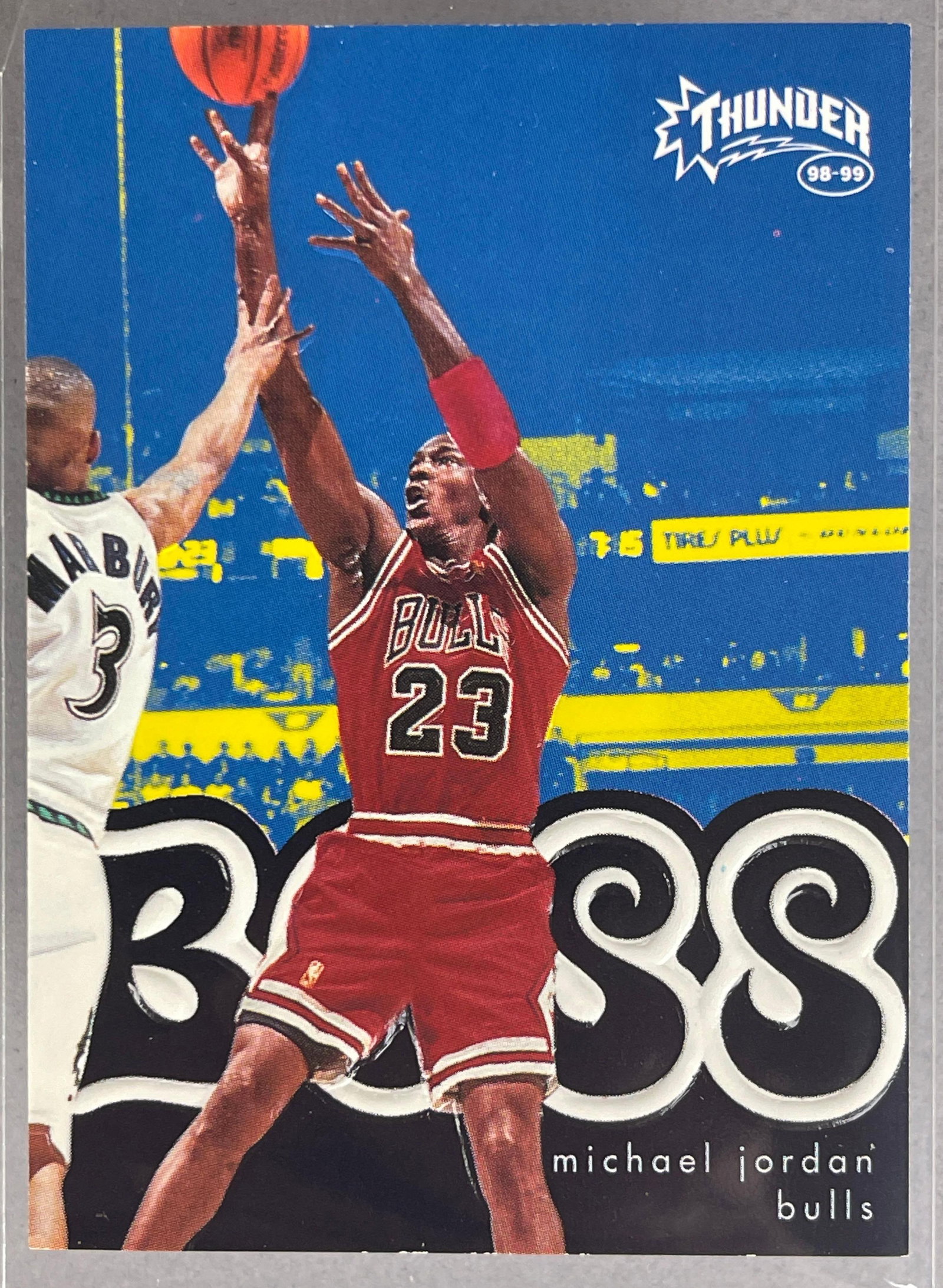 1998 Skybox Thunder Boss Michael Jordan #7: 1998 Skybox Thunder Boss Michael Jordan #7, Tough embossed Jordan insert