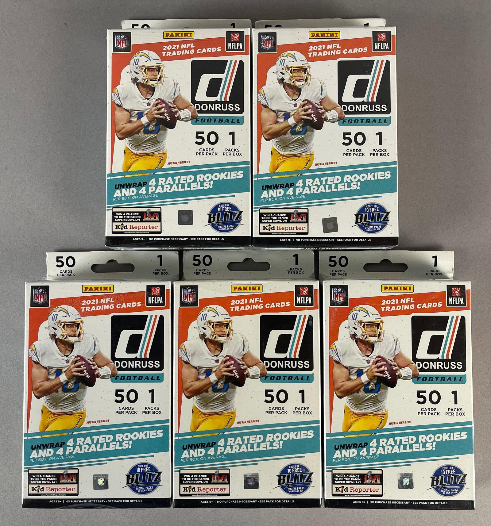 5 - 2021 Donruss Football Hanger Boxes: 50 - Cards per pack