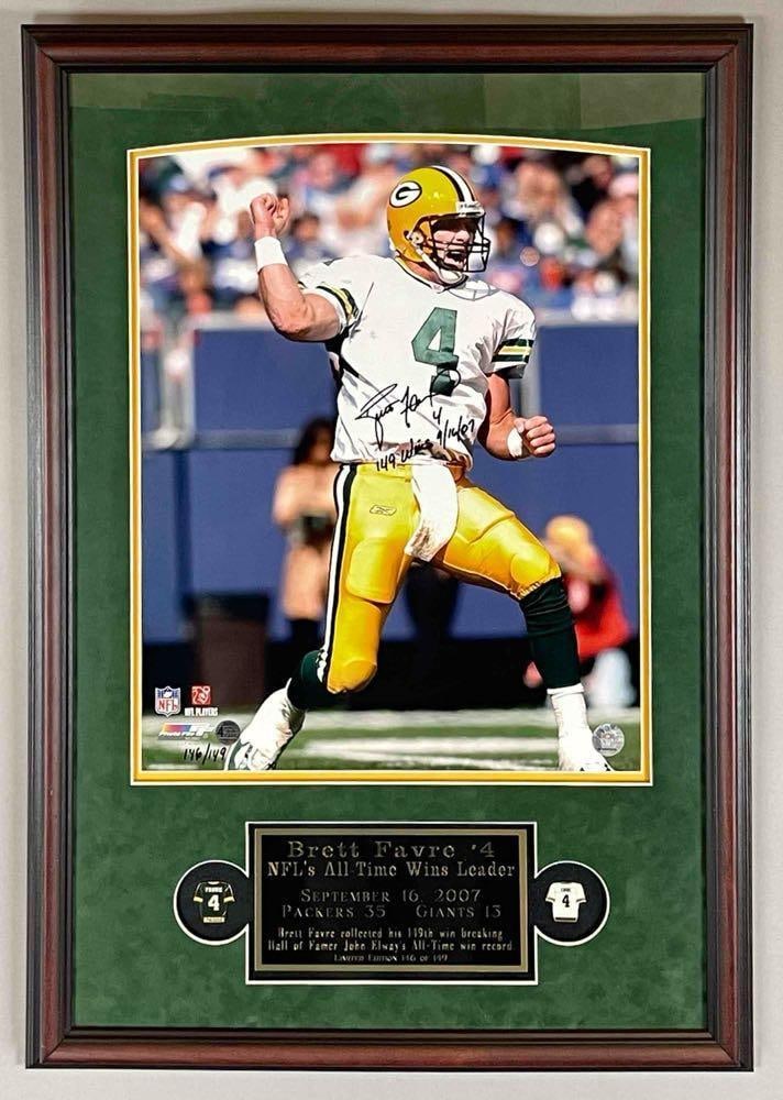 Framed Brett Favre Signed 16x20 Photo NFL 149 Win Record with COA 146/149 (1 of 5)