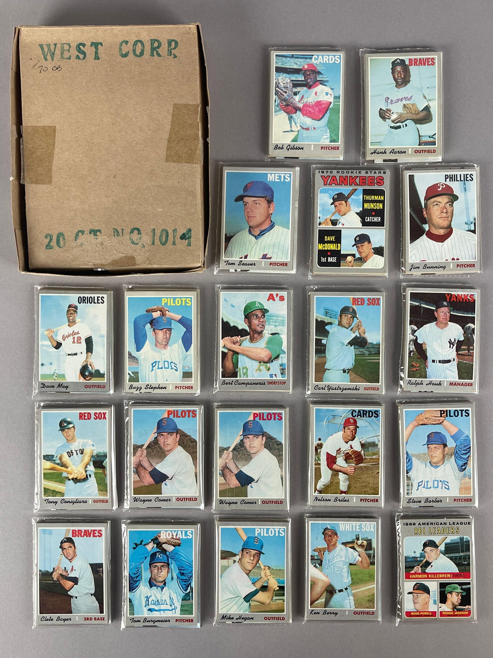 1969 Topps Baseball West Corps Cello Fun Pack Vending Box of 20 with Stars Showing (1 of 5)