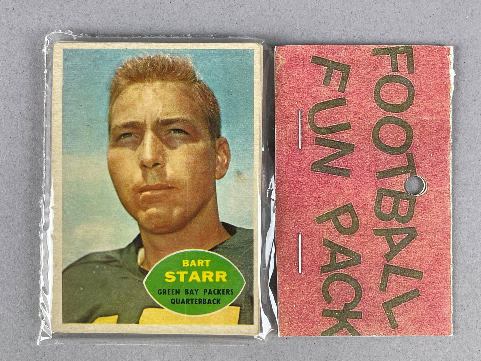 1960 Topps Football West Corps Cello Fun Pack with Bart Starr on Top: 10 - Cards per pack, West Corps was a repacking company in the 1970s