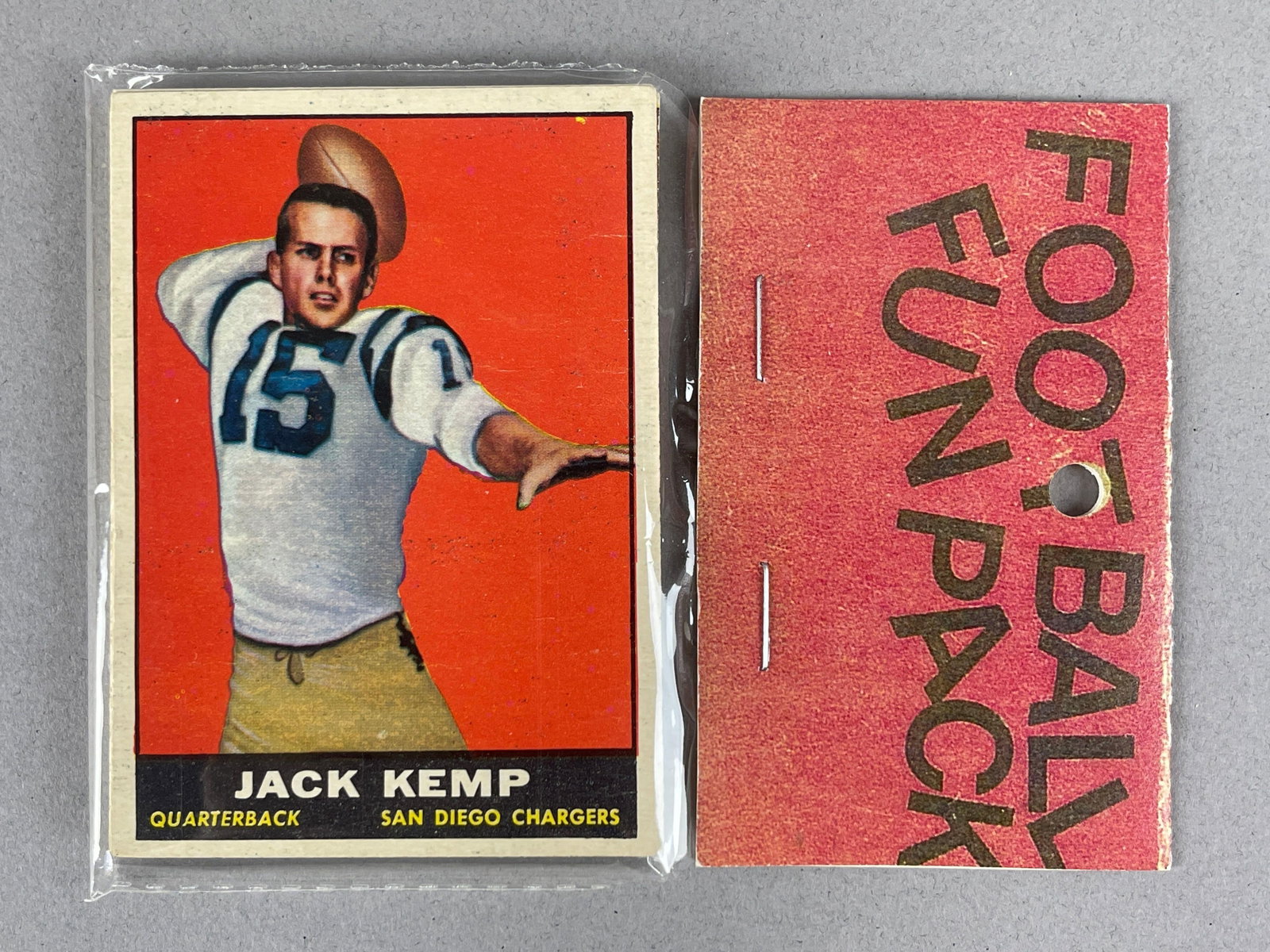 1961 Topps Football West Corps Cello Fun Pack with Kemp on Top: 10 - Cards per pack, West Corps was a repacking company in the 1970s