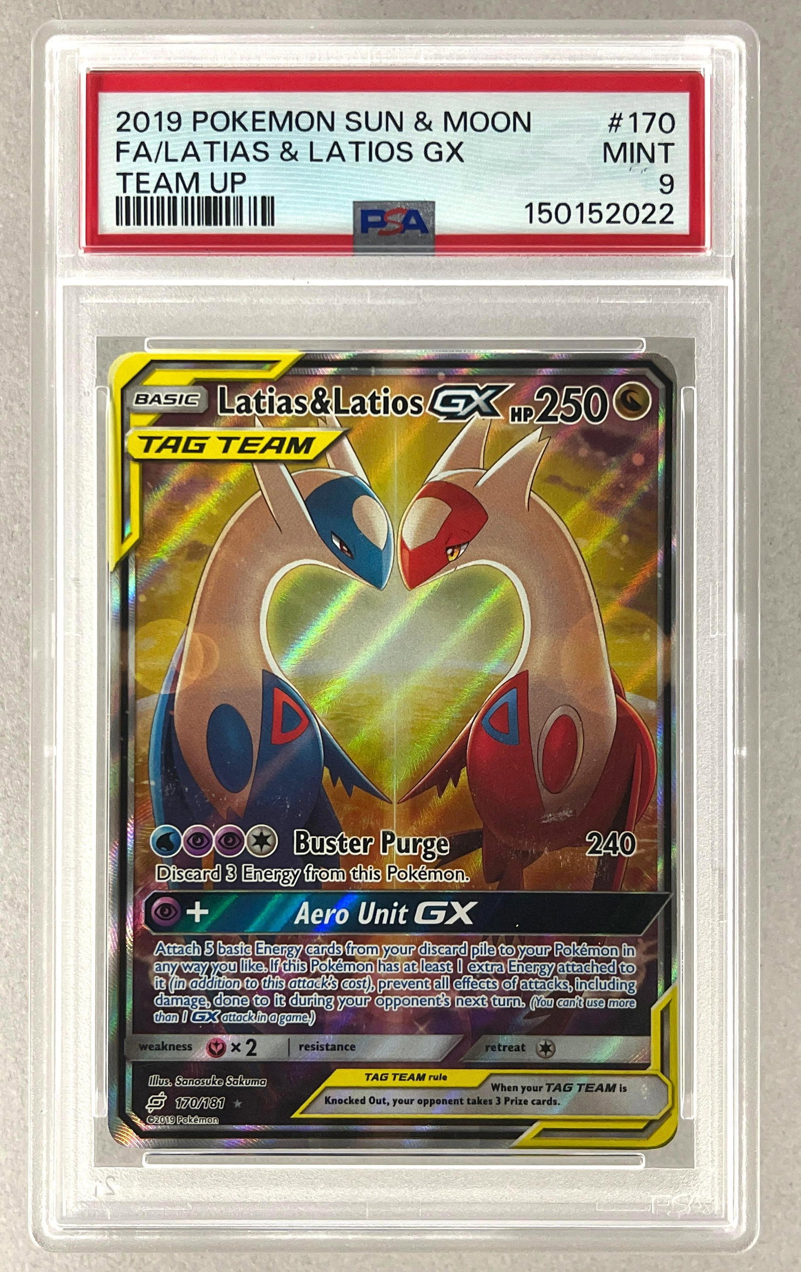 2019 Pokemon Sun and Moon Team UP Full Art Latias and Latios GX #170 PSA 9 (1 of 2)